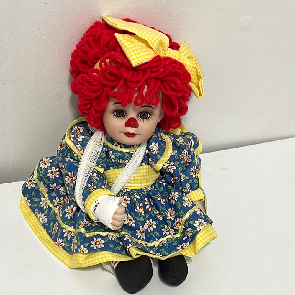 Marie  Osmond Colorful Rag Doll with Red Hair and Blue Dress